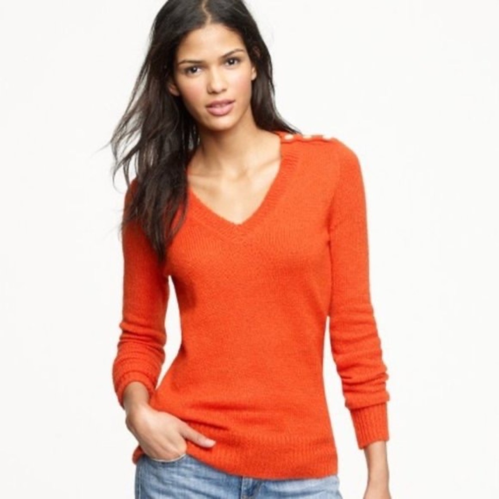 J. Crew Orange Wynter Wool Mohair V-Neck Sweater Large